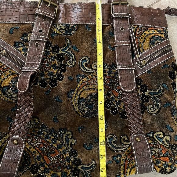 Tapestry brocade paisley gold brown fall colors shimmer purse bag - Picture 8 of 13